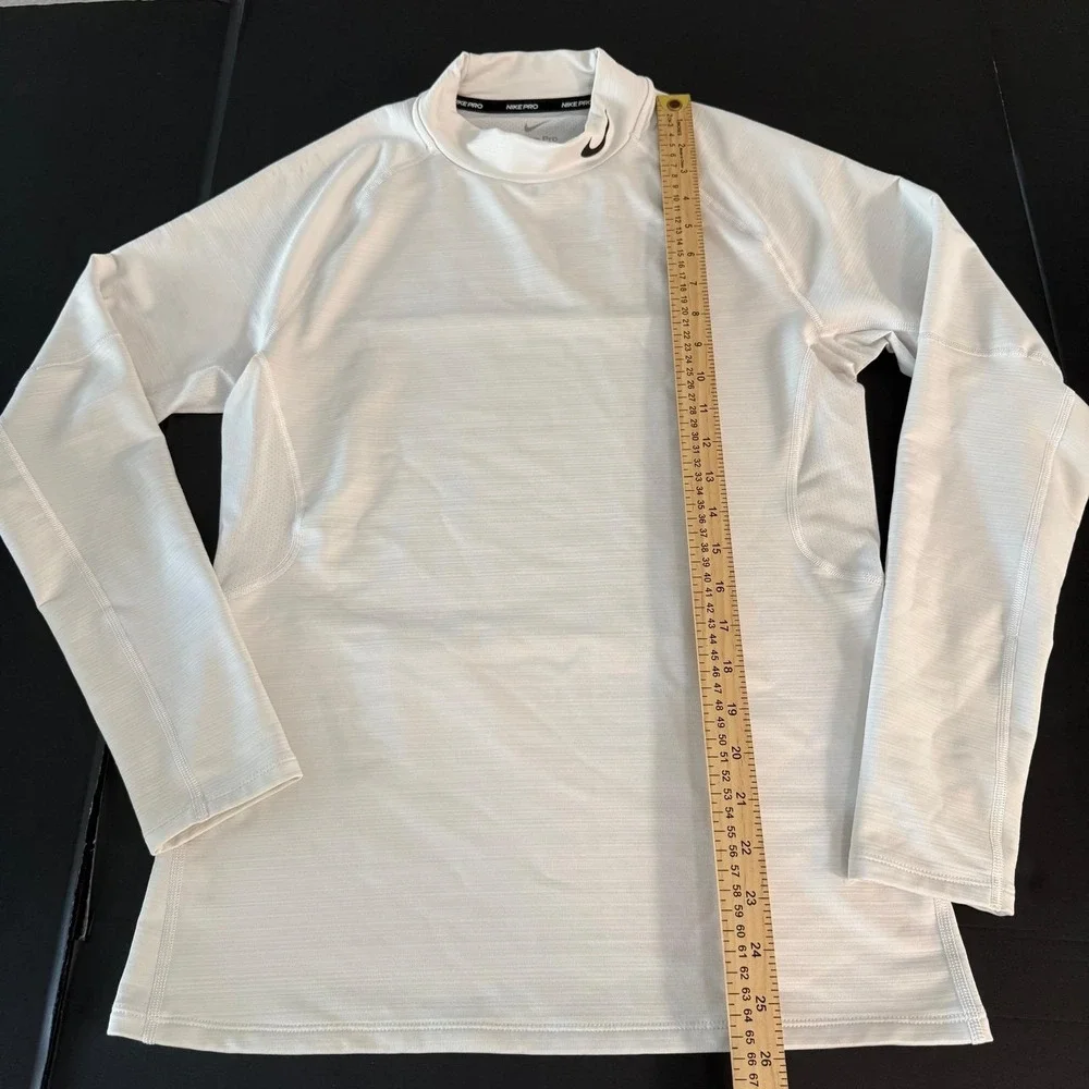 Nike Pro Dri-FIT Mens Small White Mock Neck Long Sleeve Slim Fit Base Layer